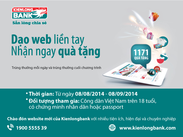 Kienlongbank chào đón website mới cùng chương trình “Dạo web liền tay - Nhận ngay quà tặng”