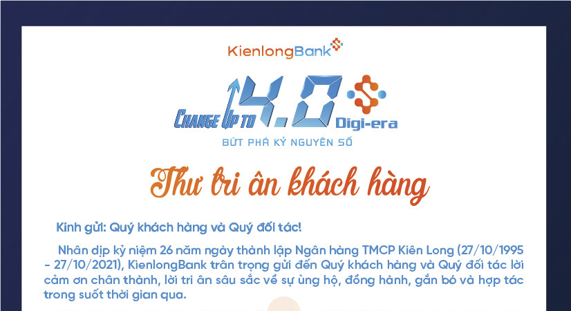 KienlongBank tri ân Quý khách hàng, Quý đối tác nhân kỷ niệm 26 năm ngày thành lập