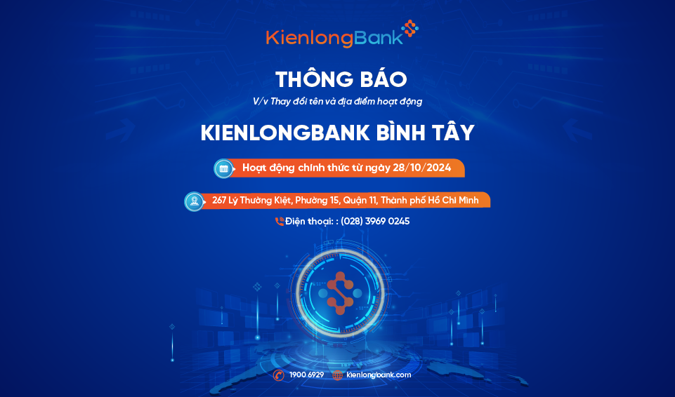 Thông báo v/v đổi tên và địa điểm hoạt động KienlongBank Bình Tây