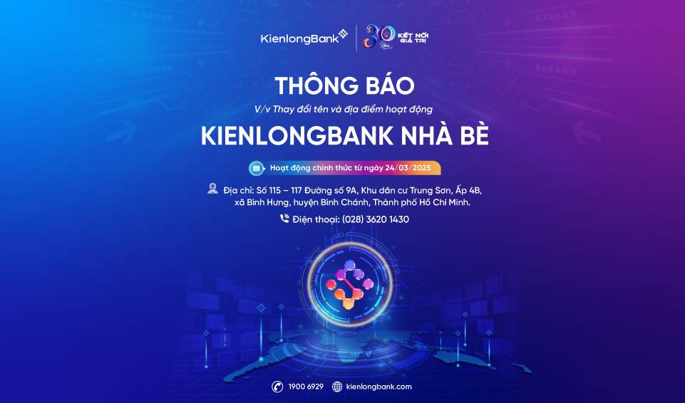 Thông báo v/v thay đổi tên và địa điểm hoạt động KienlongBank Nhà Bè