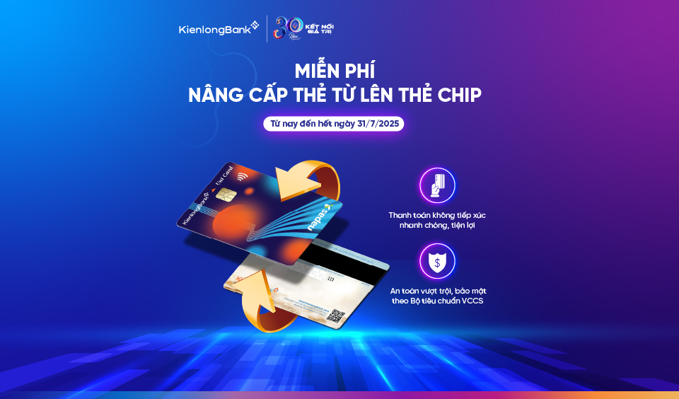 KienlongBank miễn phí chuyển từ thẻ từ sang thẻ chip
