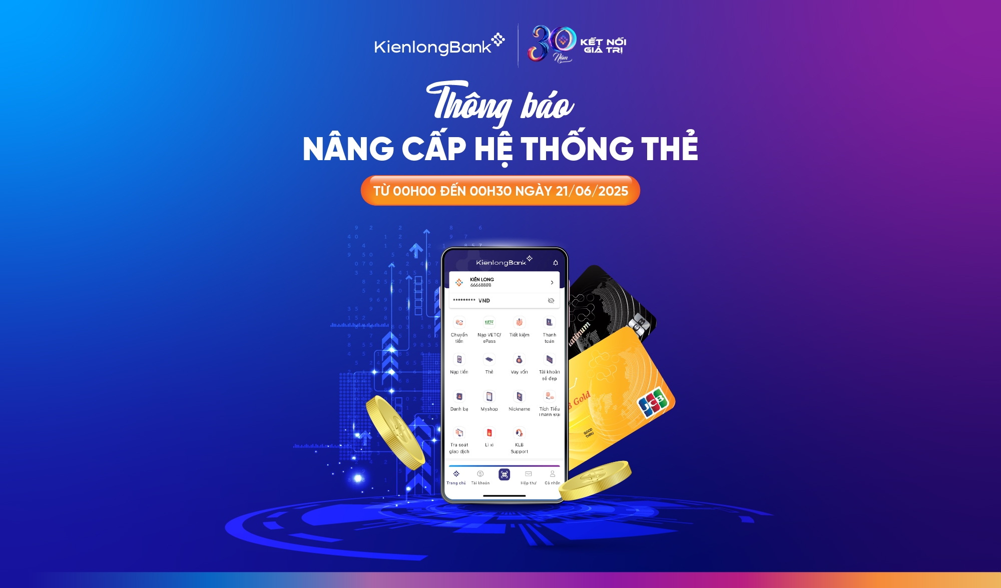 KienlongBank thông báo nâng cấp hệ thống thẻ