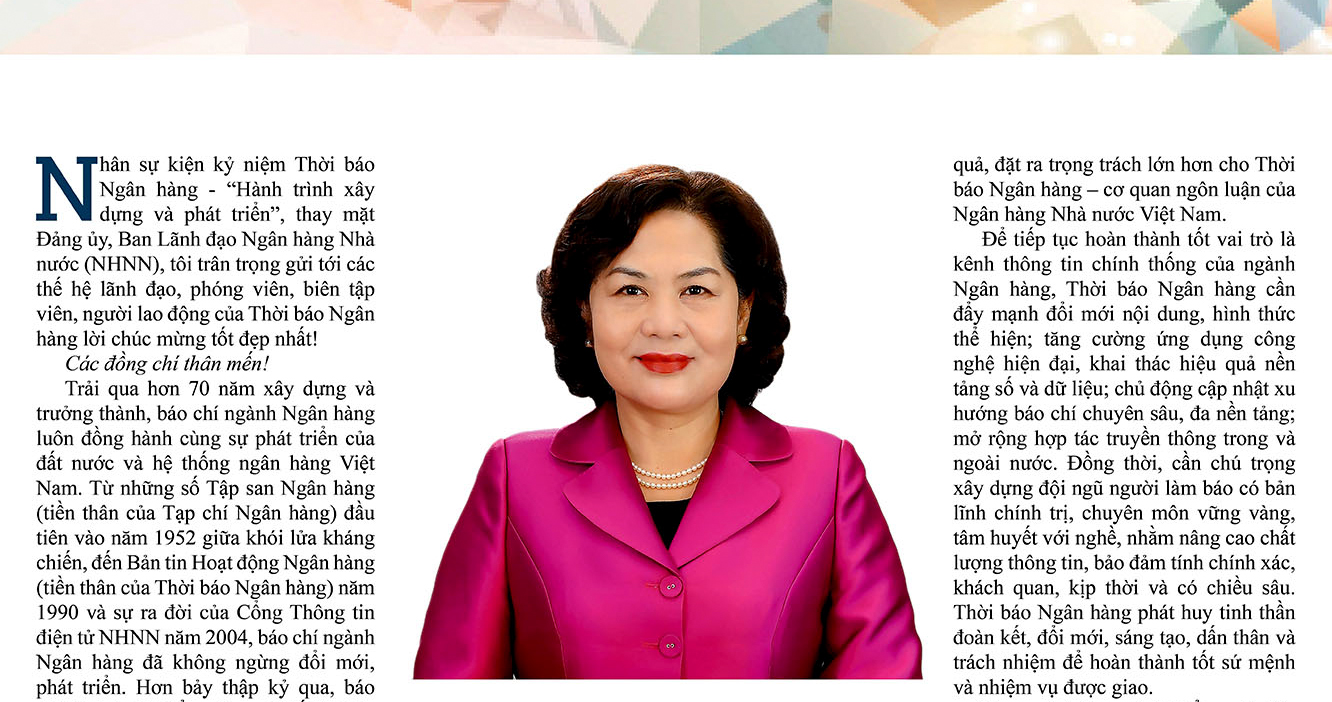 THƯ CHÚC MỪNG CỦA THỐNG ĐỐC NGÂN HÀNG NHÀ NƯỚC VIỆT NAM: Gửi viên chức, người lao động nhân sự kiện kỷ niệm Thời báo Ngân hàng- Hành trình xây dựng