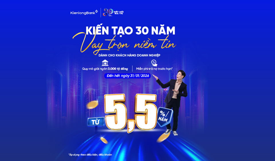 KienlongBank ưu đãi lãi suất từ 5,5% gói vay 3000 tỷ tiếp sức doanh nghiệp