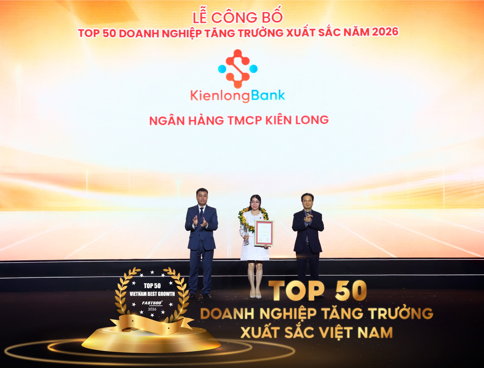 Hiệu quả sinh lời dẫn đầu, KienlongBank vào Top 50 Doanh nghiệp tăng trưởng xuất sắc Việt Nam