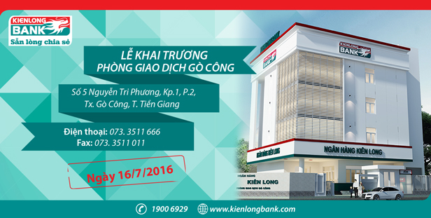 Kienlongbank: Thêm 3 Phòng giao dịch đồng loạt đi vào hoạt động
