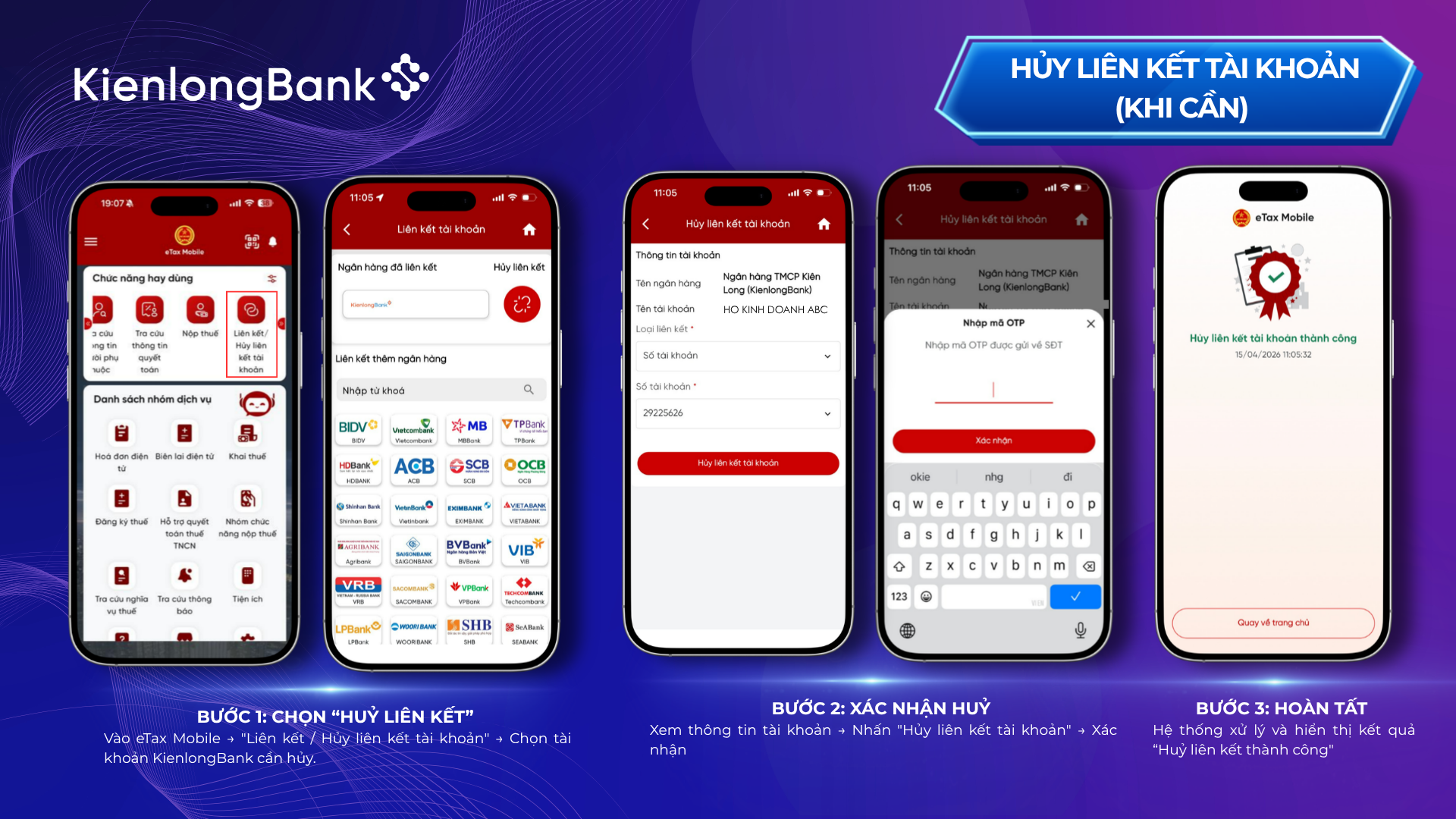 Liên kết tài khoản Hộ kinh doanh KienlongBank với eTax Mobile: Nhanh gọn, đúng hạn, an tâm kinh doanh
