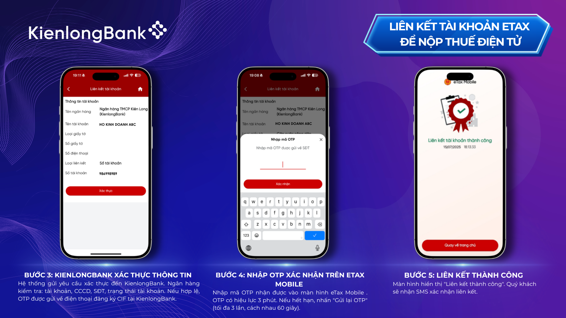 Liên kết tài khoản Hộ kinh doanh KienlongBank với eTax Mobile: Nhanh gọn, đúng hạn, an tâm kinh doanh