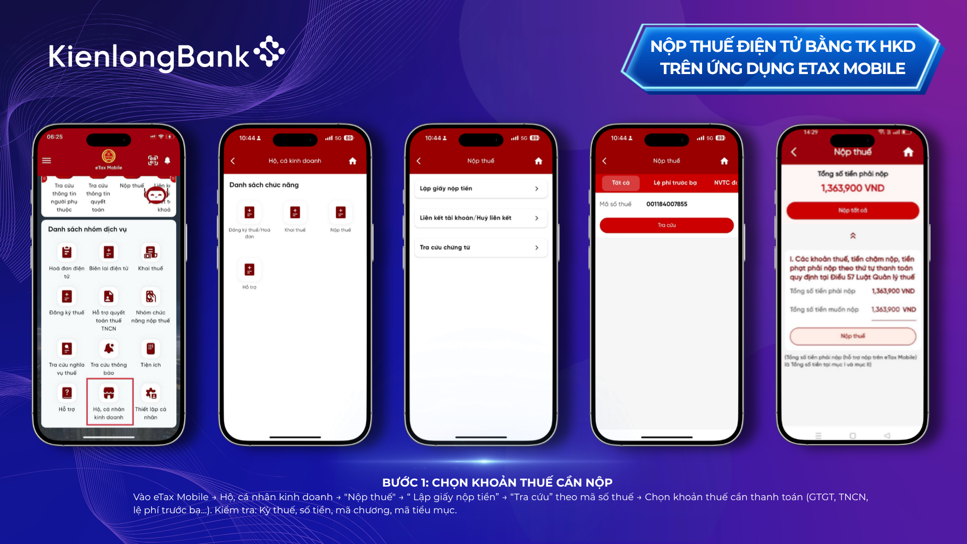 Liên kết tài khoản Hộ kinh doanh KienlongBank với eTax Mobile: Nhanh gọn, đúng hạn, an tâm kinh doanh