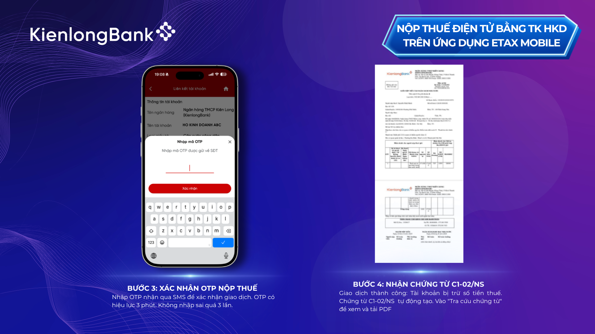 Liên kết tài khoản Hộ kinh doanh KienlongBank với eTax Mobile: Nhanh gọn, đúng hạn, an tâm kinh doanh