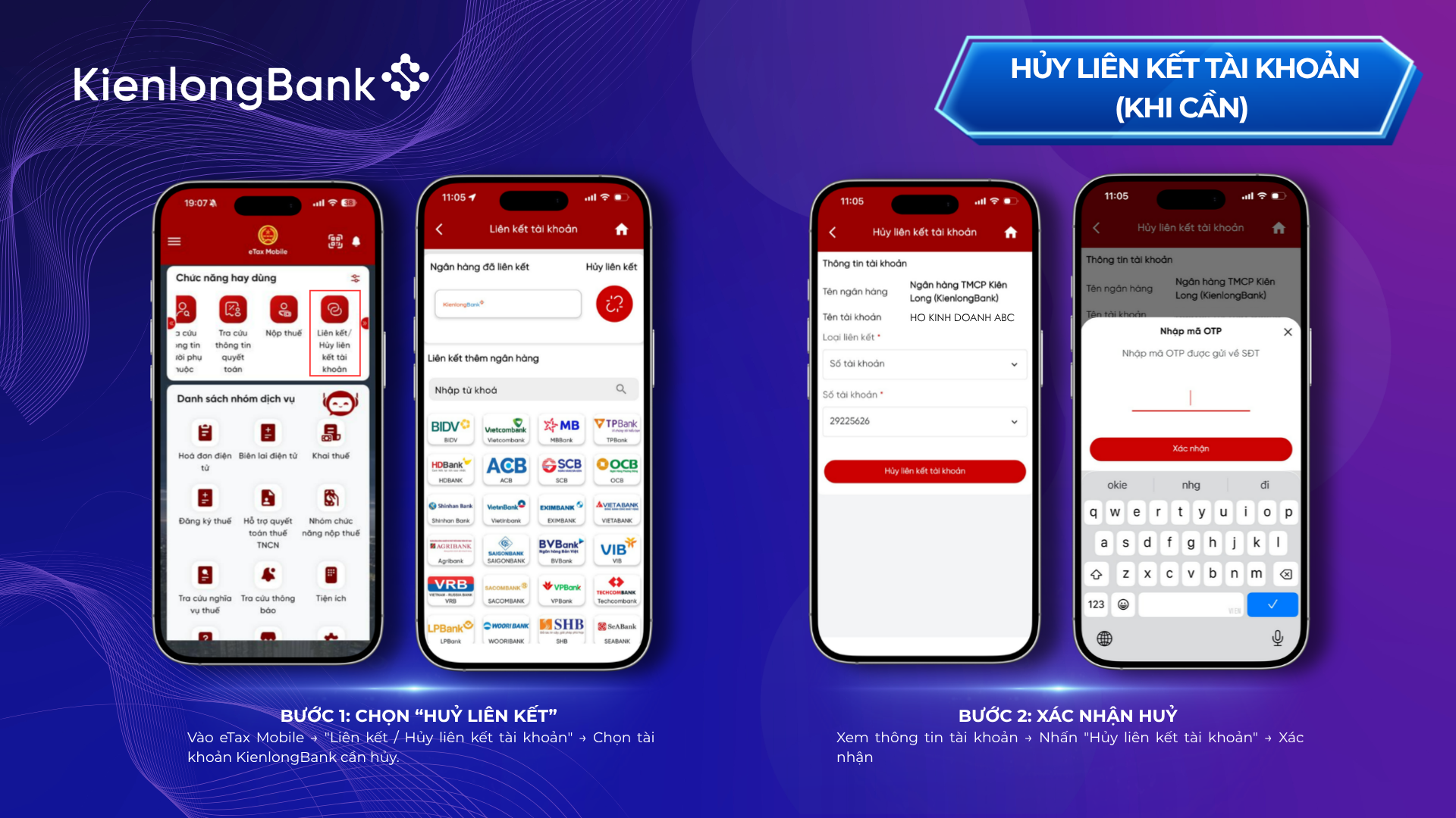 Liên kết tài khoản Hộ kinh doanh KienlongBank với eTax Mobile: Nhanh gọn, đúng hạn, an tâm kinh doanh