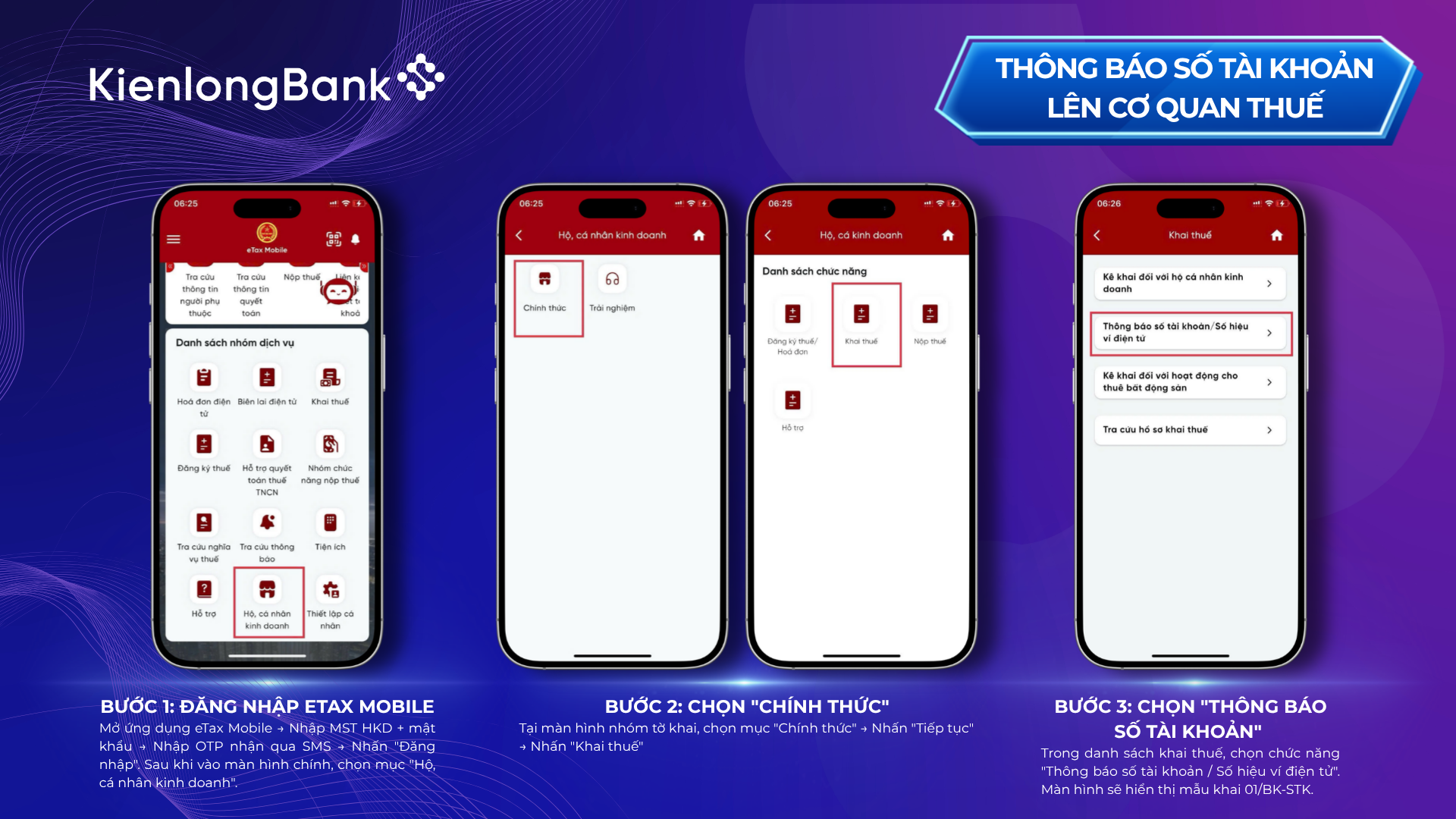 Liên kết tài khoản Hộ kinh doanh KienlongBank với eTax Mobile: Nhanh gọn, đúng hạn, an tâm kinh doanh